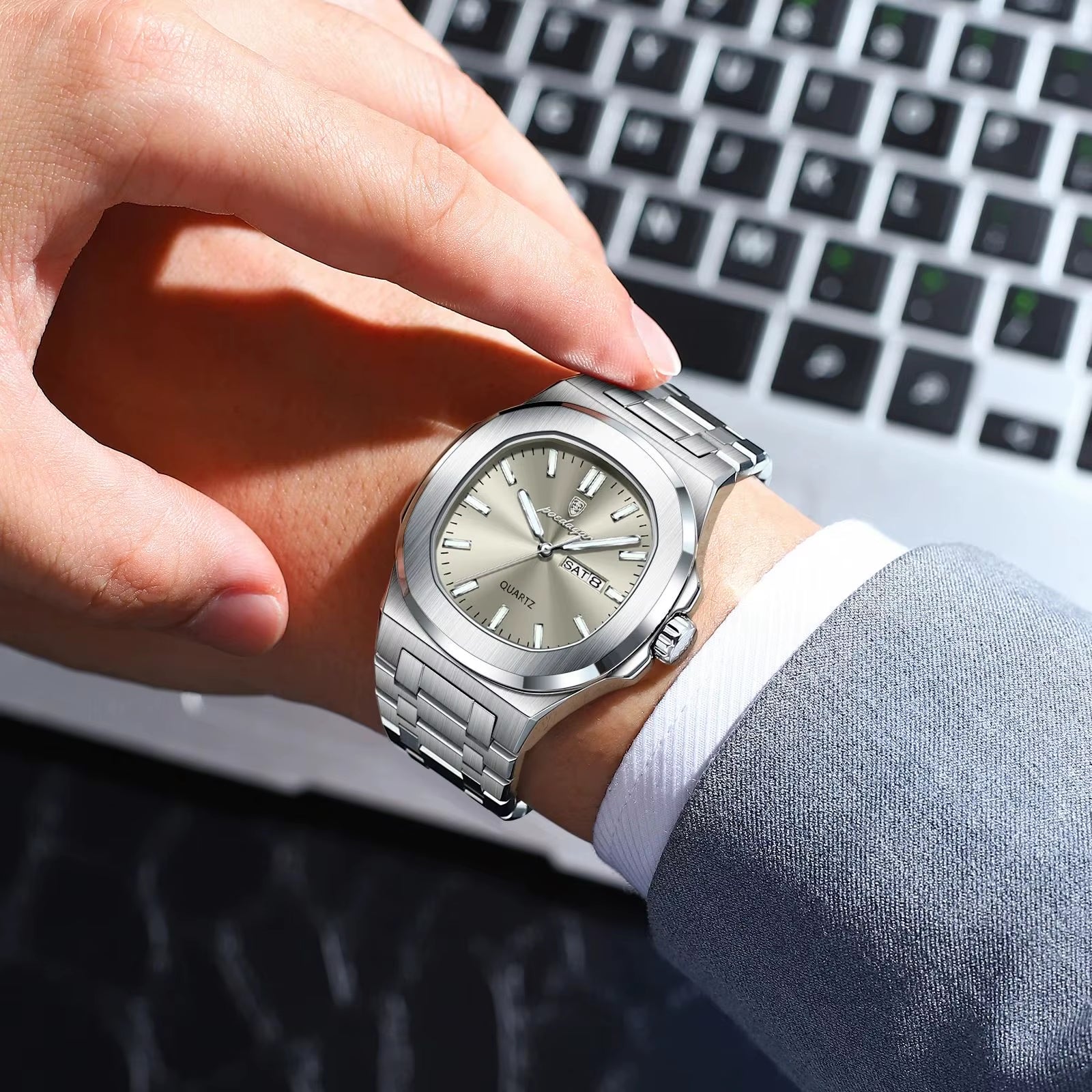 Luxury Military Man Watch Square Waterproof Luminous Date Week Men Watch Stainless Steel Quartz Men'S Watches Reloj+Box